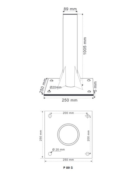 P 89 S / Soporte pie a suelo 89mm
