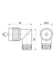 Conector PL macho - hembra acodado 2