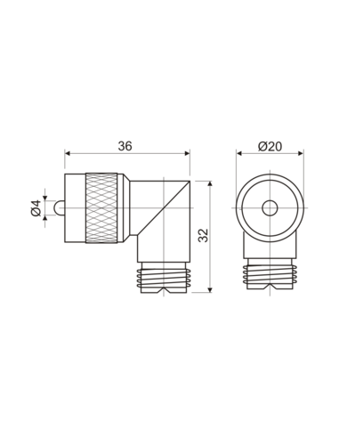 Conector PL macho - hembra acodado