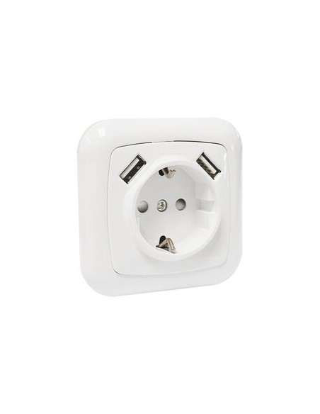 Base schuko empotrable + 2 tomas USB
